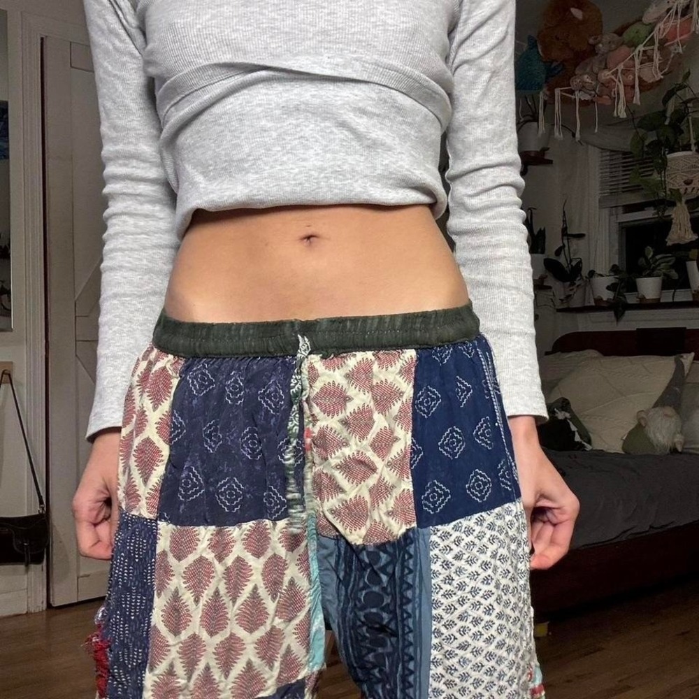 Boho Patchwork Tapered Lounge Pants Multi Pattern… - image 7